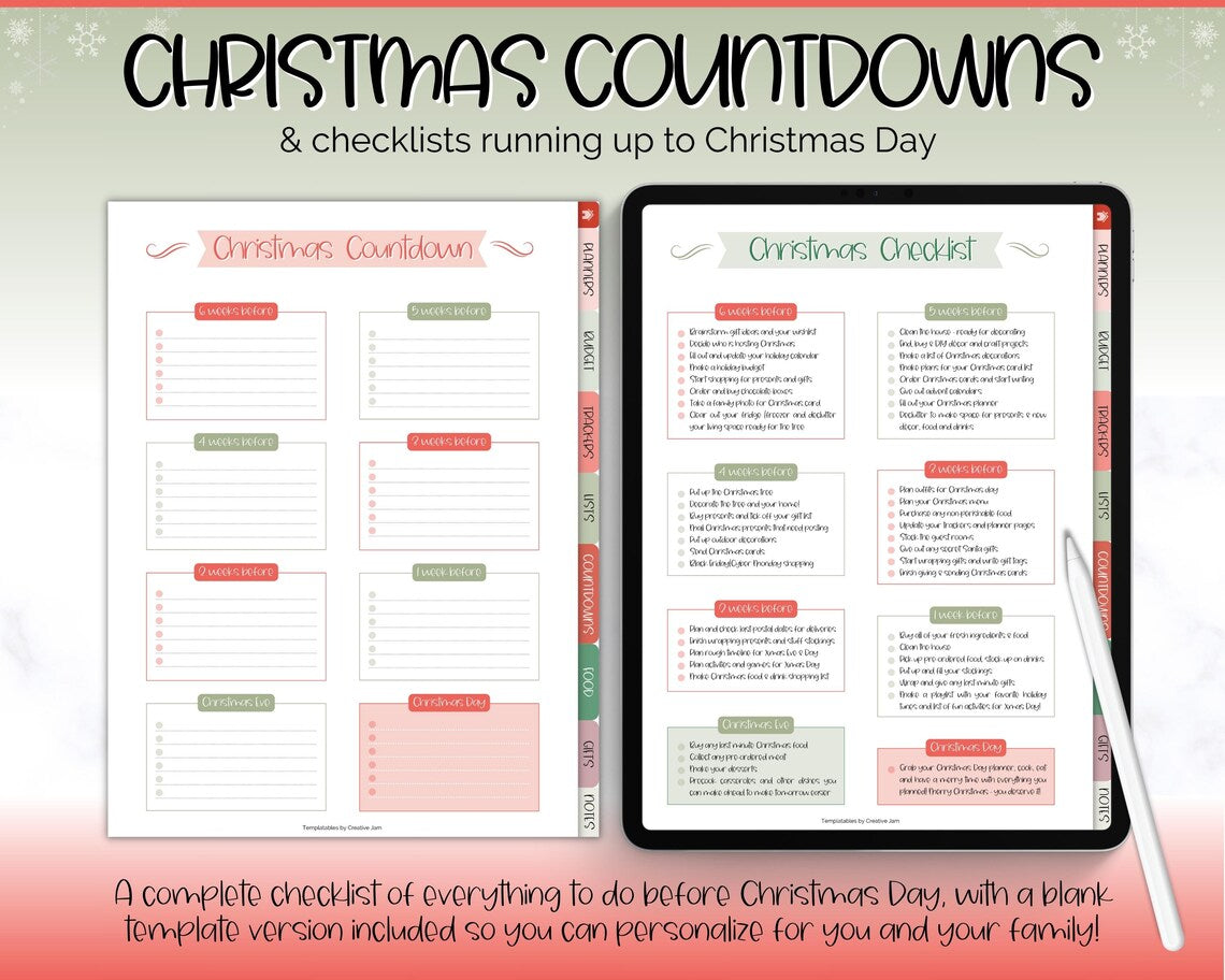 Christmas Digital Planner – Holiday Budget, Gift Lists, Meals & Calendar (Instant Download)